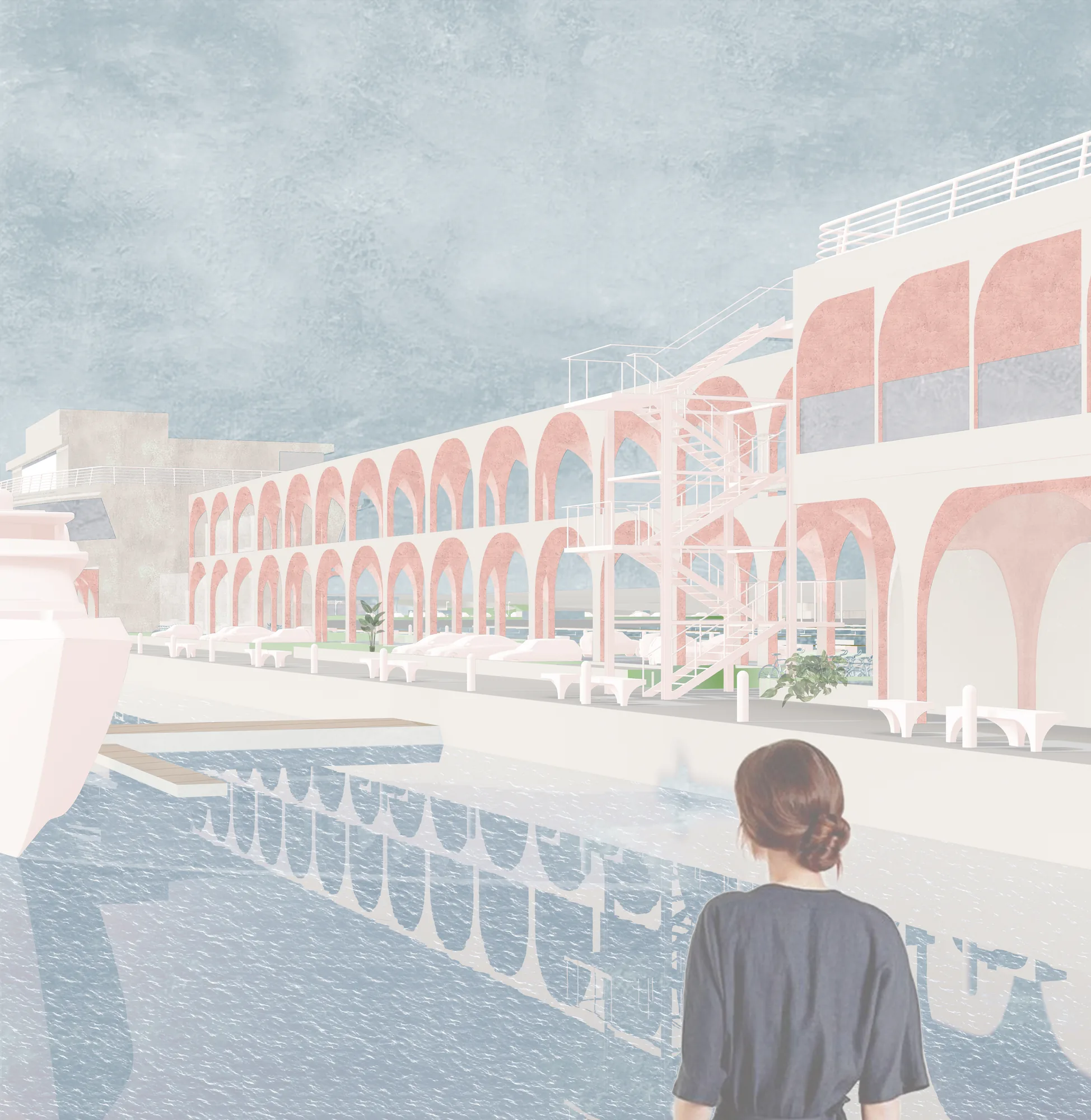 Arcade at the water’s edge