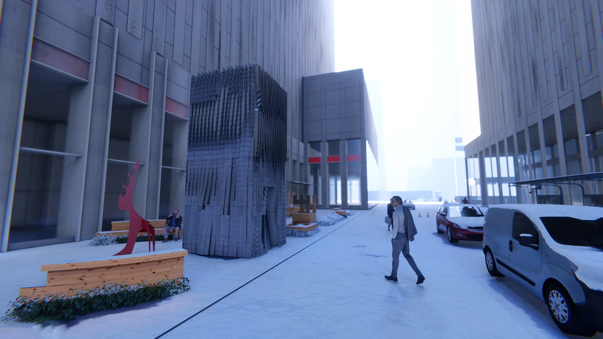 chamber in a plaza between towers
